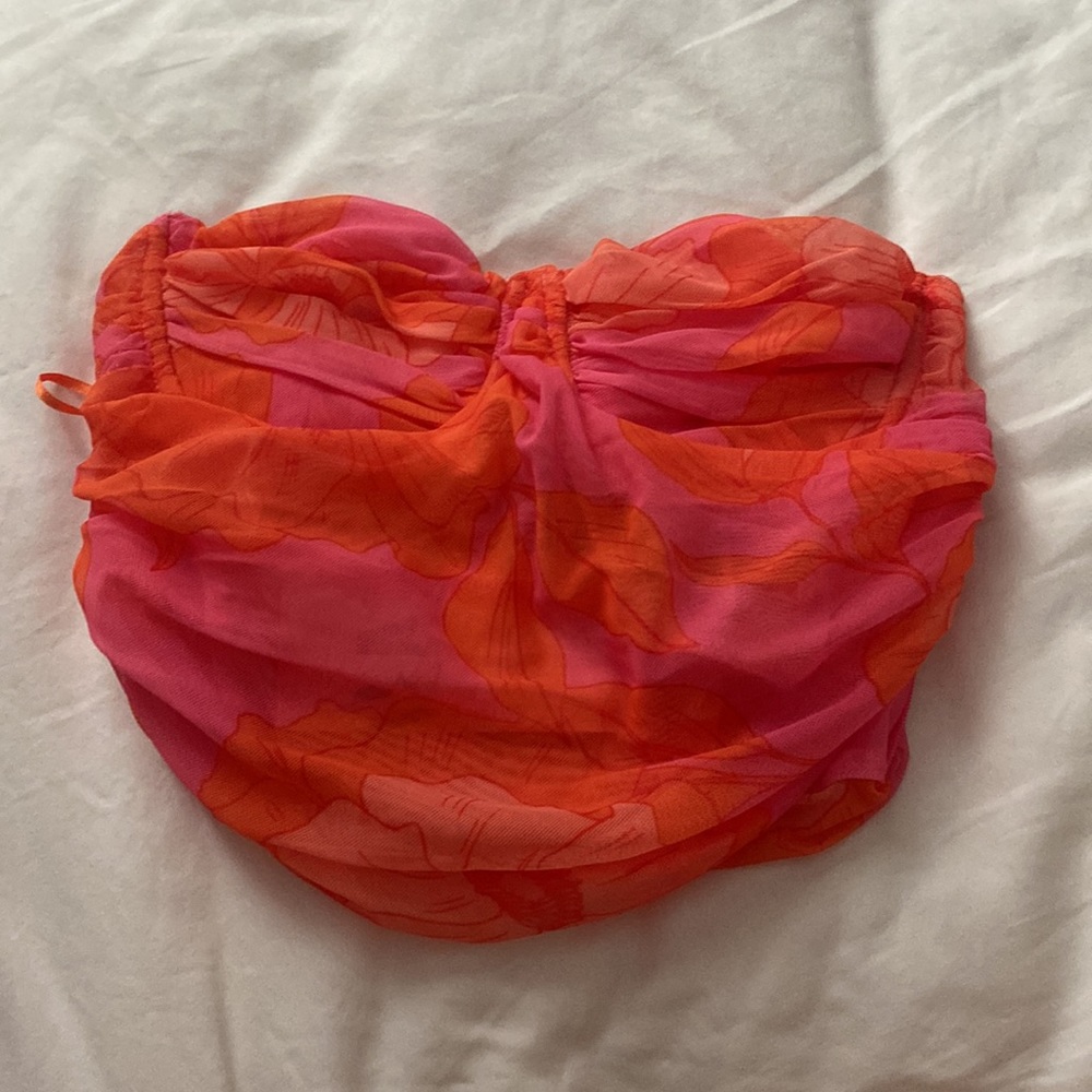Orange and pink flower print tube top corset in size small.